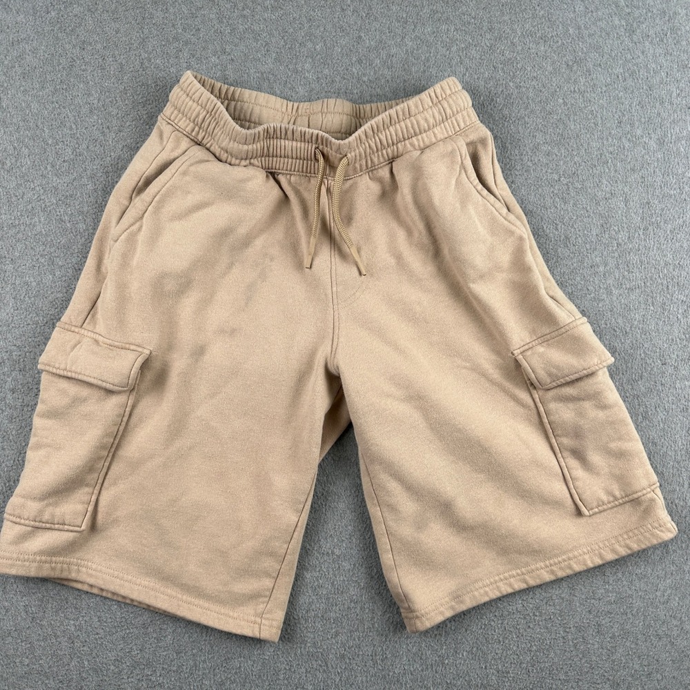 H&M Cargo Shorts Boys Size 16 Beige Sweat Shorts Fleece Pockets Drawstring